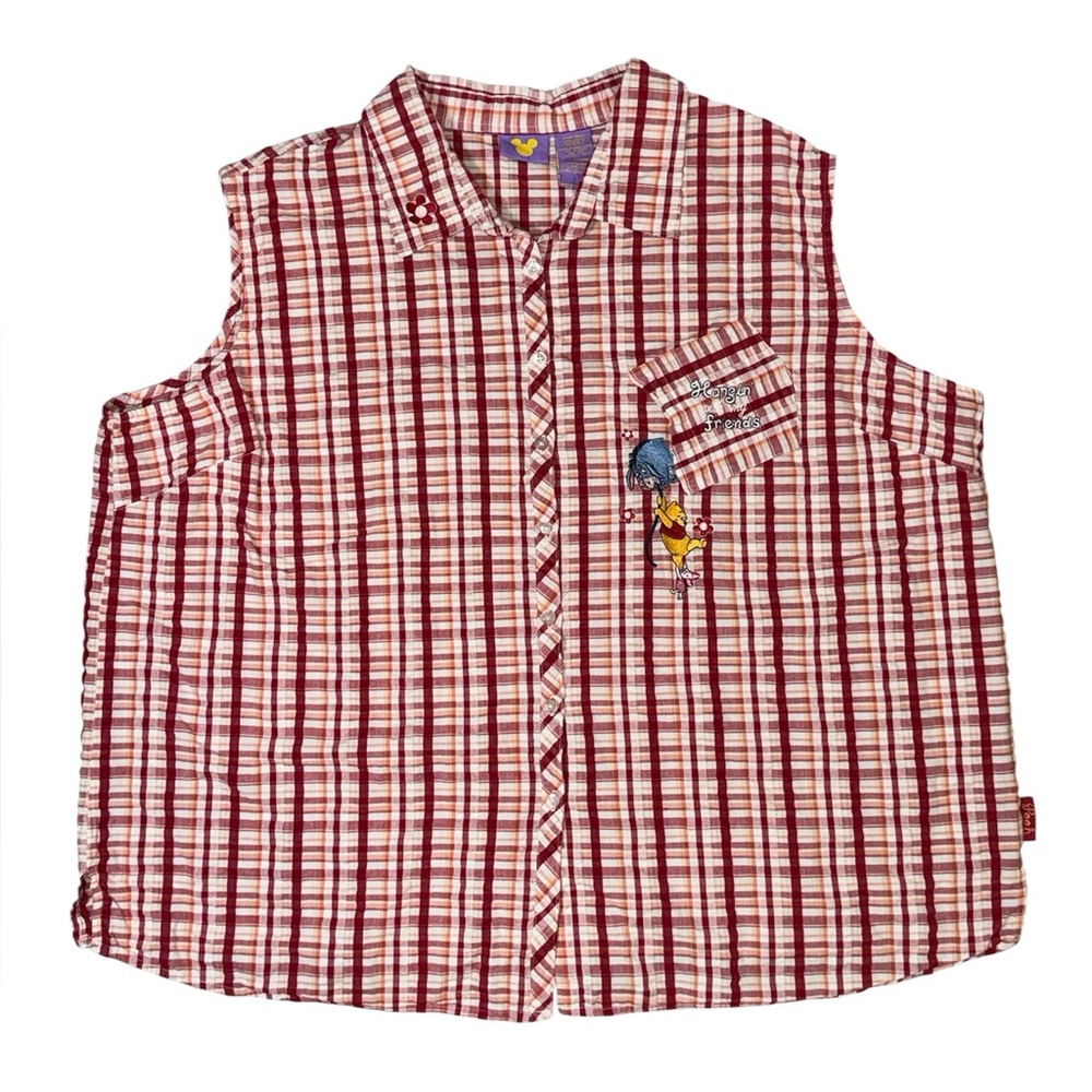 Disney Winnie Pooh Eeyore Plaid Sleeveless Button Up Shirt Plus Size 26 28